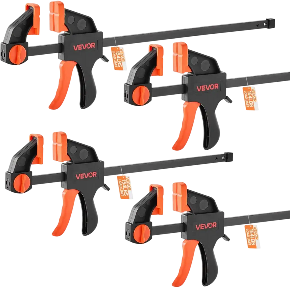 VEVOR Bar Clamps for Woodworking, 2-Pack 12 inch and 2-Pack 6 inch, One-Handed Clamp/Spreader, Quick-Grip F-Clamp with 154 lbs Load Limit, Premium Plastic and Steel, for Woodworking Metal working