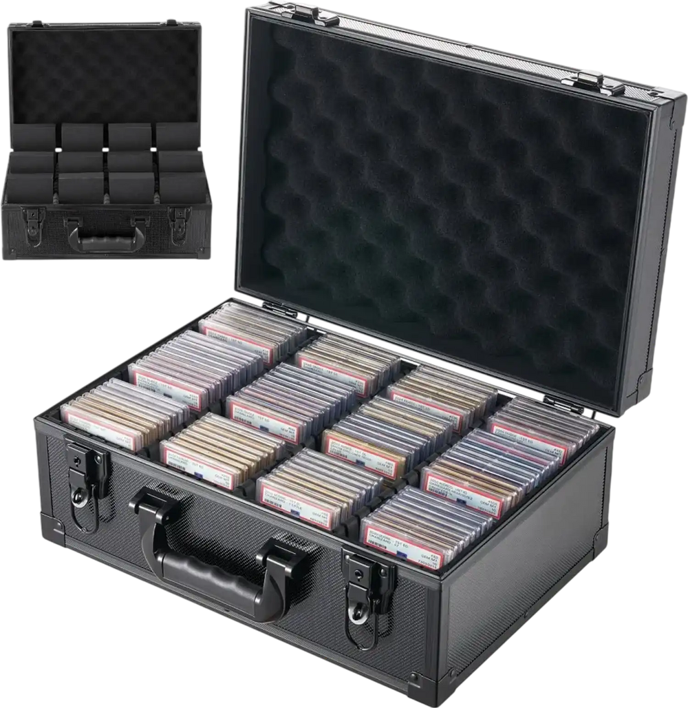VEVOR Graded Card Case 4 Row 120 PSA Slab Storage Box with Secure Lock, Baseball Sports Trading Cards Holder Collector with 12 Dividers, Key, Holds 95 SGC 85 BGS 435 Top Loaders & 999+ Loose Cards