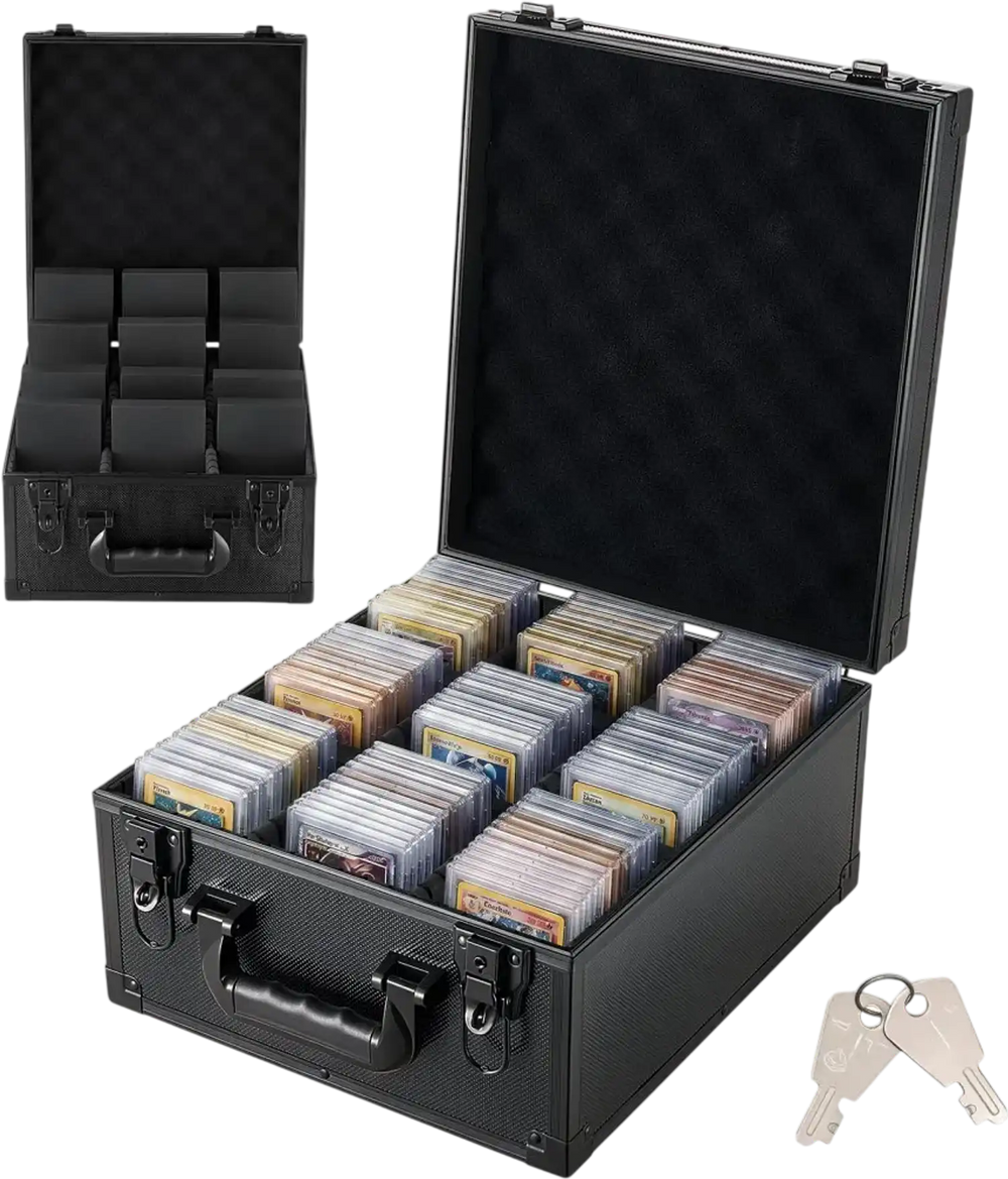 VEVOR Graded Card Case 3 Row 150 PSA Slab Storage Box with Secure Lock, Baseball Sports Trading Cards Holder Collector with 12 Dividers, Key, Holds 100 SGC 80 BGS 500 Top Loaders & 999+ Loose Cards
