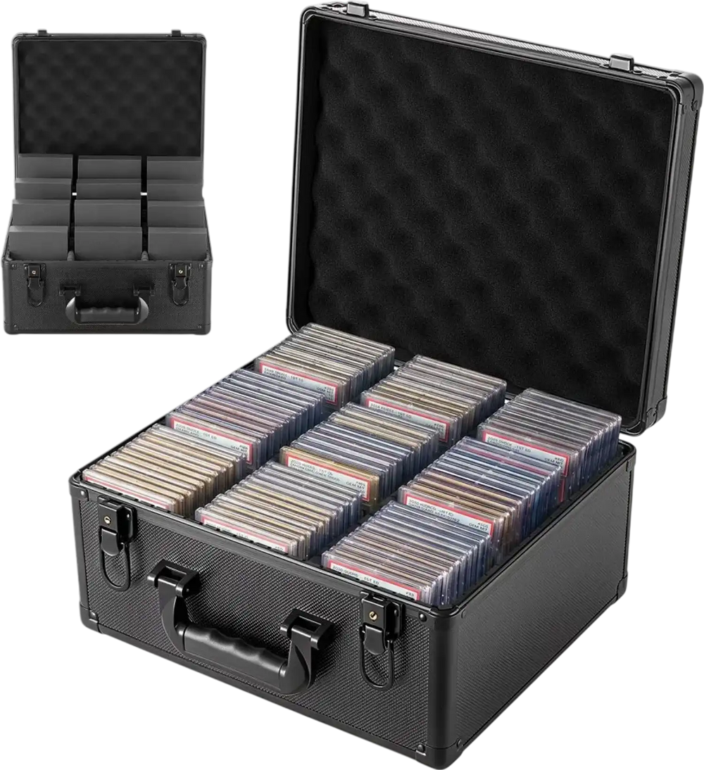 VEVOR Graded Card Case 3 Row 180 PSA Slab Storage Box with Secure Lock, Baseball Sports Trading Cards Holder Collector with 12 Dividers, Key, Holds 120 SGC 100 BGS 520 Top Loaders & 999+ Loose Cards
