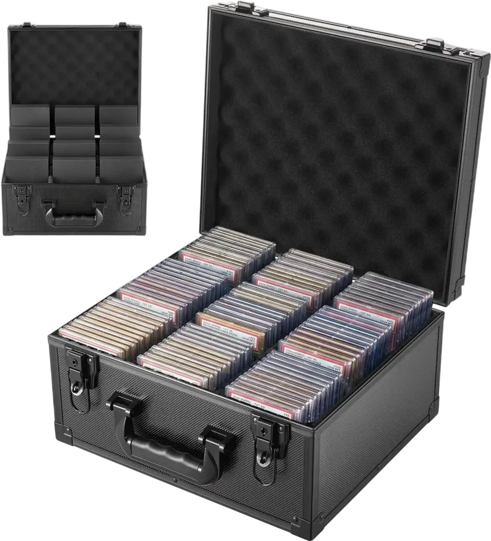 VEVOR Graded Card Case 3 Row 180 PSA Slab Storage Box with Mechanical Lock, Baseball Sports Trading Cards Holder Collector with 12 Dividers, Holds 120 SGC 100 BGS 520 Top Loaders & 999+ Loose Cards