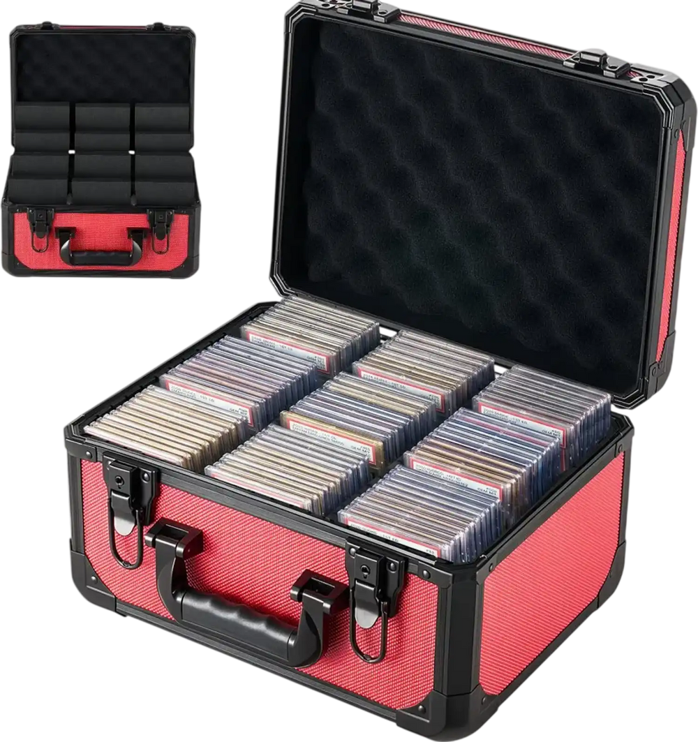 VEVOR Graded Card Case 3 Row 96 PSA Slab Storage Box with Secure Lock, Baseball Sports Trading Cards Holder Collector with 12 Dividers, Key, Holds 76 SGC 68 BGS 348 Top Loaders and 999+ Loose Cards