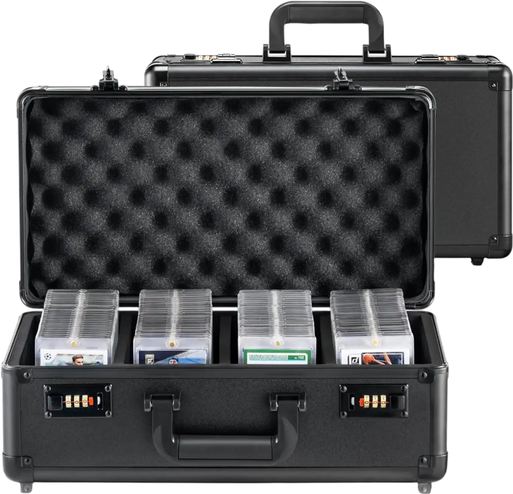 VEVOR Graded Card Storage Box, 4 Slots, Graded Sports Cards Holder Carrying Case with Coded Lock Foam Dividers, for 108 PSA Graded Cards 76 BGS Cards 84 SGC Cards 388 Top Loaders or 999+ Loose Cards