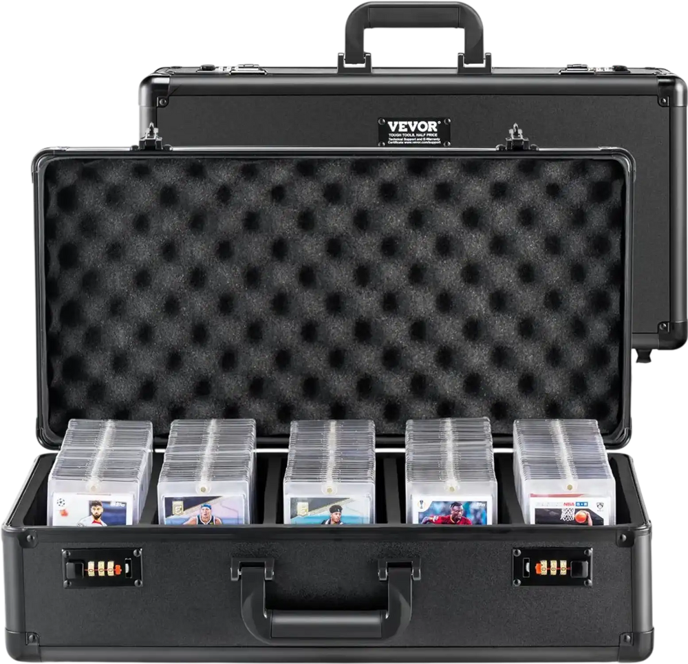 VEVOR Graded Card Storage Box, 5 Slots, Graded Sports Cards Holder Carrying Case with Coded Lock Foam Dividers, for 162 PSA Graded Cards 115 BGS Cards 130 SGC Cards 585 Top Loaders or 999+ Loose Cards