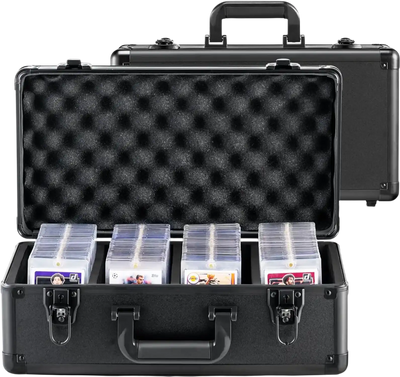VEVOR Graded Card Storage Box, 4 Slots, Graded Sports Cards Holder Carrying Case with Key Lock Foam Dividers, for 108 PSA Graded Cards 76 BGS Cards 84 SGC Cards 388 Top Loaders or 999+ Loose Cards