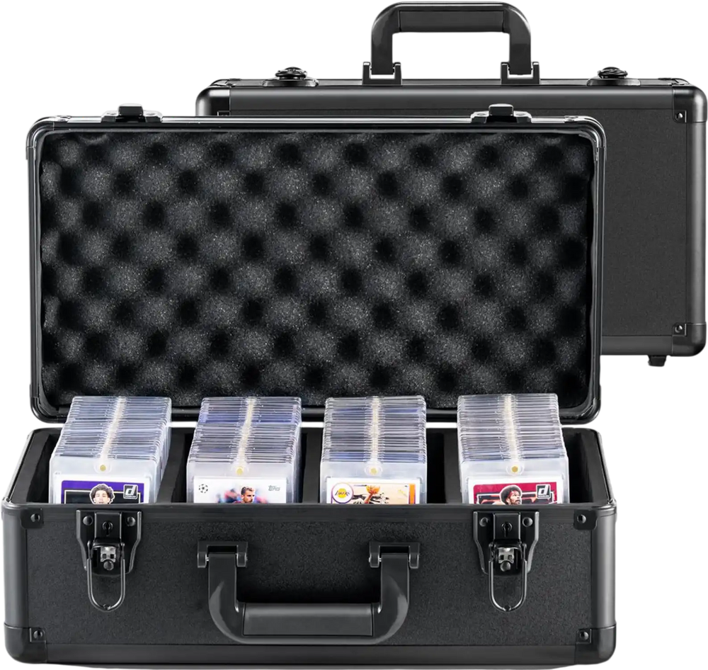 VEVOR Graded Card Storage Box, 4 Slots, Graded Sports Cards Holder Carrying Case with Key Lock Foam Dividers, for 96 PSA Graded Cards 68 BGS Cards 76 SGC Cards 348 Top Loaders or 999+ Loose Cards