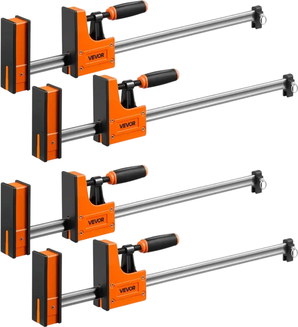 VEVOR Bar Clamps for Woodworking, 4-Pack, 24" Opening F Clamps, 1500 lbs Load Limit, Clamp/Spreader 2 Modes, Soft Rubber Pads, Ergonomic Handle, Carbon Steel Bar, for Wood Working and Metal Working