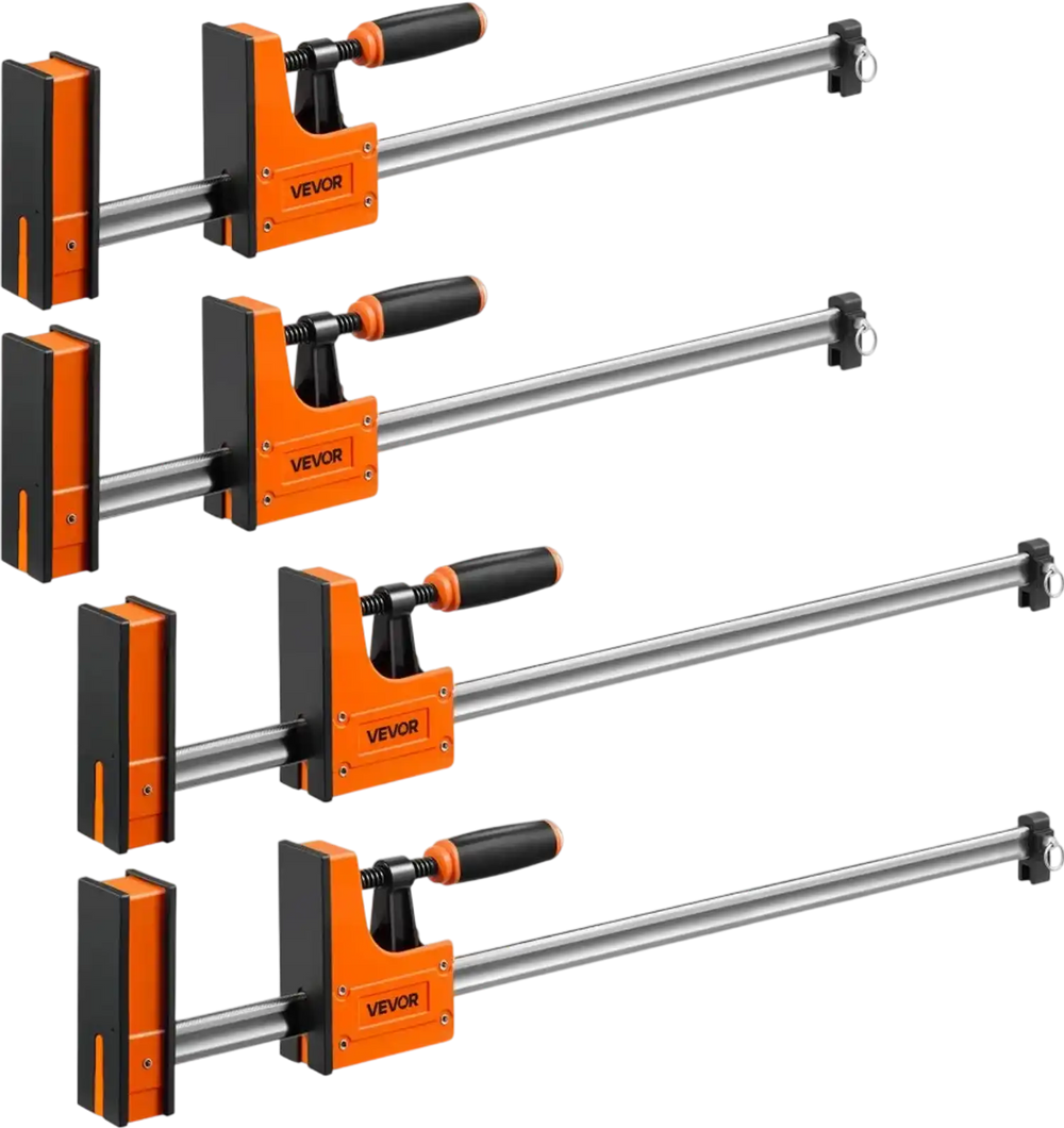 VEVOR Bar Clamps for Woodworking, 4-Pack, 24" and 31" F Clamps, 1100 lbs Load Limit, Clamp/Spreader 2 Modes, Soft Rubber Pads, Ergonomic Handle, Carbon Steel Bar, for Wood Working and Metal Working