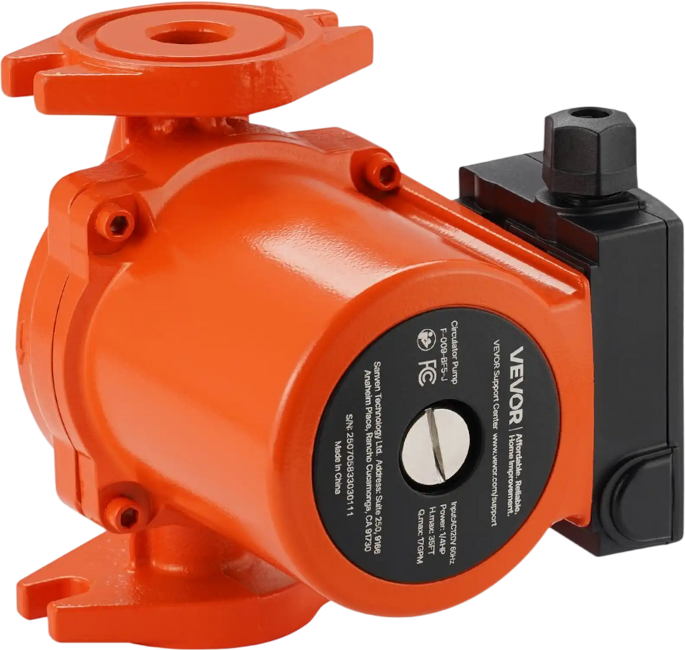 VEVOR F-009-BF5-J Cast Iron Circulator Pump, 17 GPM, AC 120V 35 ft Hot Water Recirculating Circulation Pump, 3/4-Inch Flange Connection, 3-Speed Adjustment, Quiet Operation, for Home Heating System