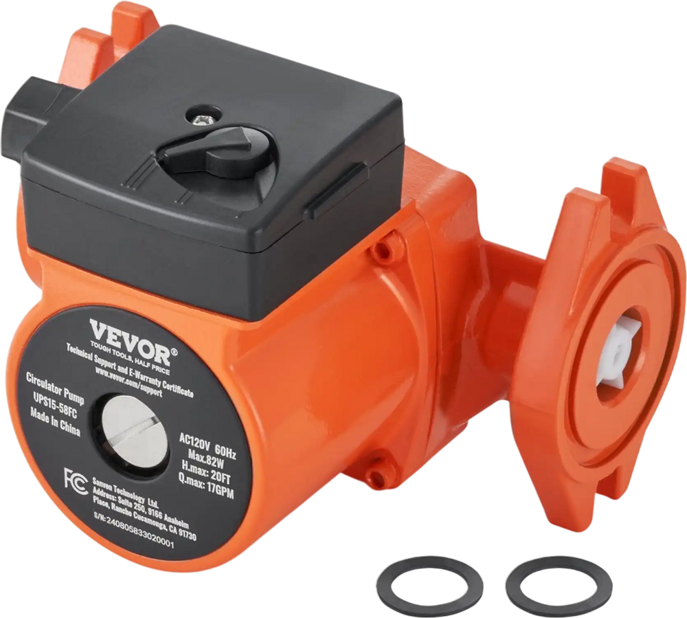 VEVOR UPS15-58FC Hot Water Recirculating Pump, 110V, 82W 17 GPM Hot Water Circulation Pump, 1" NPT Flange 3-Speed Circulator Pump, Quiet Operation Circulator Pump for Home Water Heater System