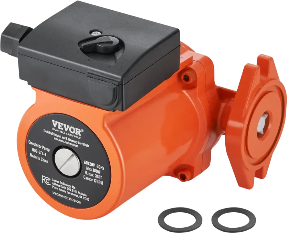 VEVOR 009-BF5-J Hot Water Recirculating Pump, 110V, 180W 10 GPM Hot Water Circulation Pump, 3/4" NPT Flange 3-Speed Circulator Pump, Quiet Operation Circulator Pump for Home Water Heater System