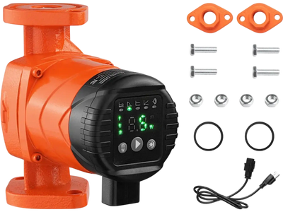 VEVOR F-007E-1F1 High Efficiency Circulator Pump, 16 GPM, 120V 20 ft Cast Iron Hot Water Recirculating Circulation Pump, 1 in Flange Connection, Check Valve, Quiet Operation, for Home Heating System
