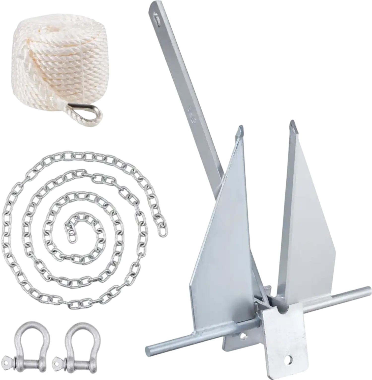 Vevor Boat Anchor Fluke Style Anchor Kit 13 lbs Galvanized Steel with 7.9' Chain, 101' Rope & 2 Shackles New