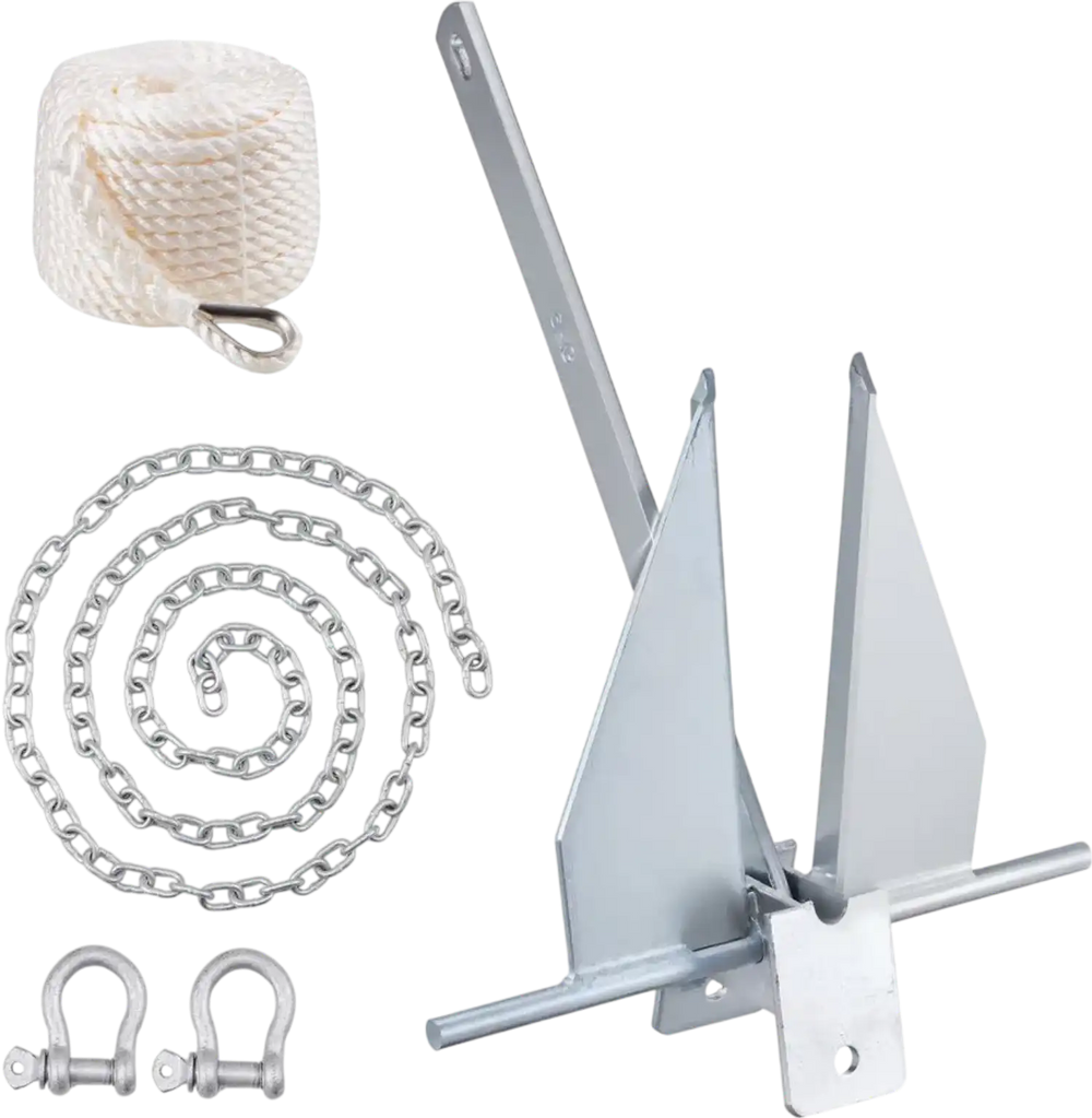 VEVOR Fluke Style Anchor Kit, 13 LBS Hot-Dipped Galvanized Steel Fluke Anchor with 7.9' Chain, 101' Rope and Two 0.4" Shackles, Marine Boat Anchor for Small Vessels Under 30', Seas, Rivers and Shores