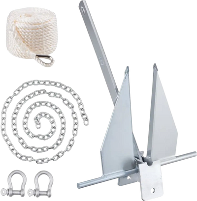 Vevor Boat Anchor Fluke Style Anchor Kit 13 lbs Galvanized Steel with 7.9' Chain, 101' Rope & 2 Shackles New
