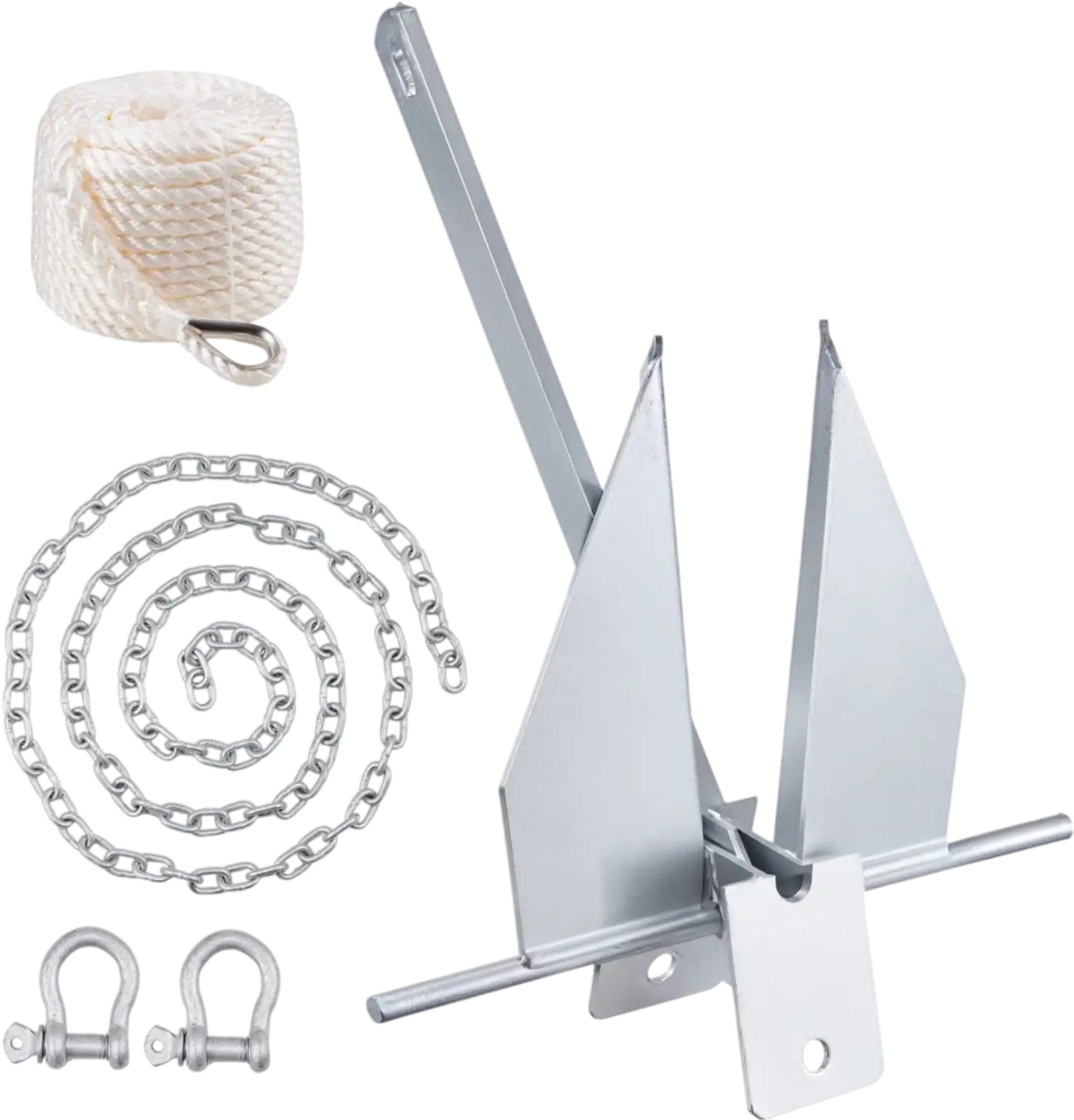 Vevor Boat Anchor Fluke Style Anchor Kit 8.5 lbs Galvanized Steel with 7.9' Chain, 75' Rope & 2 Shackles New