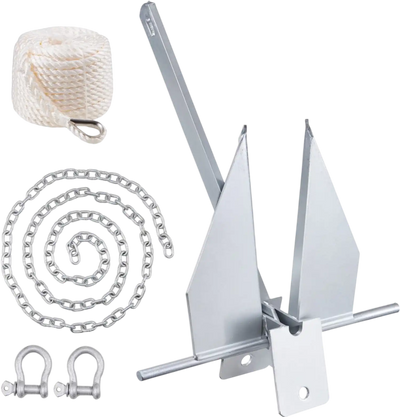 Vevor Boat Anchor Fluke Style Anchor Kit 8.5 lbs Galvanized Steel with 7.9' Chain, 75' Rope & 2 Shackles New