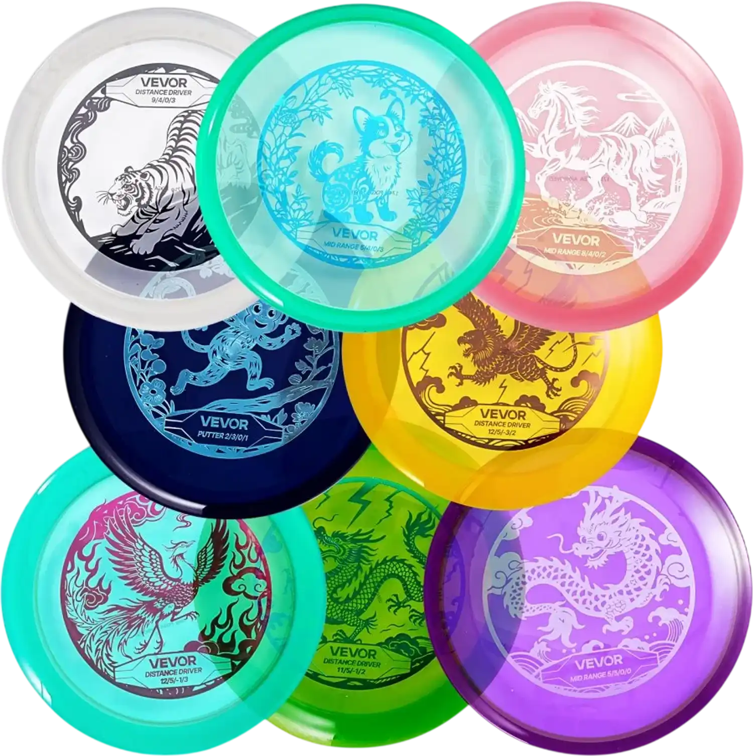 Vevor Disc Golf Set 8-Pack Starter Set with Putter, Mid-Range and Driver Discs New