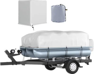 VEVOR Pontoon Boat Cover, Fit for 17\'-20\' Boat, Heavy Duty 600D Marine Grade Oxford Fabric, UV Resistant Waterproof Trailerable Boat Cover with 2 Support Poles and 7 Wind-Proof Straps, Gray