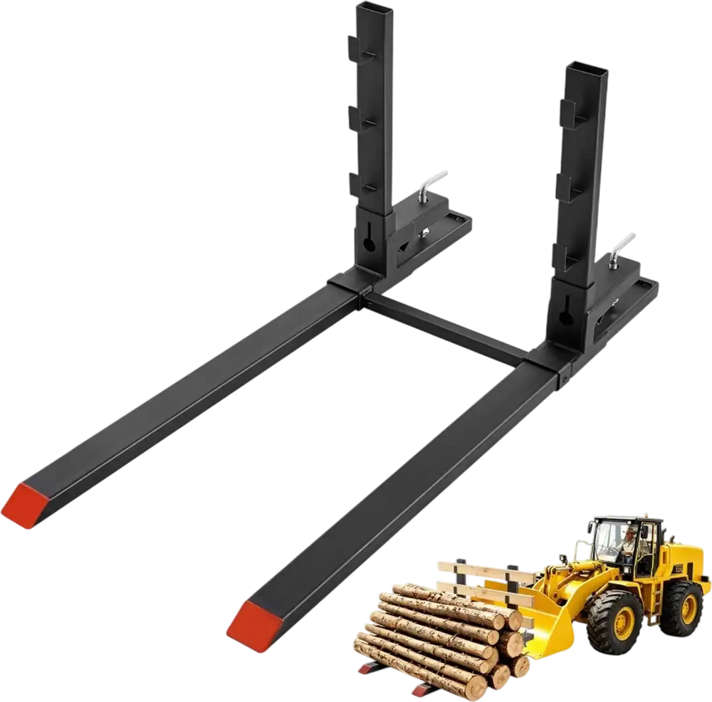 VEVOR Pallet Forks 4000 lbs 60 in Clamp-On Pallet Forks with Anti-Tilt Bar, Tractor Attachment for Skid Steer & Loader Bucket, Adjustable Stabilizer Bar, Heavy-Duty Reinforced Bucket Fork, Orange Tips