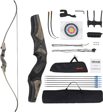 VEVOR Recurve Bow and Arrows Kit, 60 inch Wooden Takedown Bows, Right Handed Ergonomic Archery Recurve Bow Package, Longbow for Outdoor Target Training Practice Hunting, Beginners to Advanced, 45 lbs