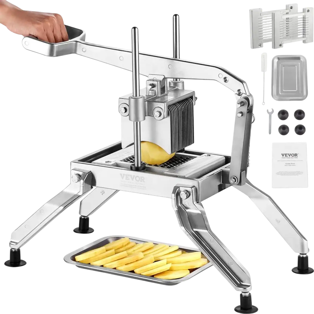 VEVOR Commercial Vegetable Slicer, 1/4 and 1/2 inch Tomato Slicer, Stainless Steel and Aluminum Alloy Vegetable Cutter Slicer, Manual Tomato Slicer with Non-slip Feet, for Tomatoes, Onions, Potatoes