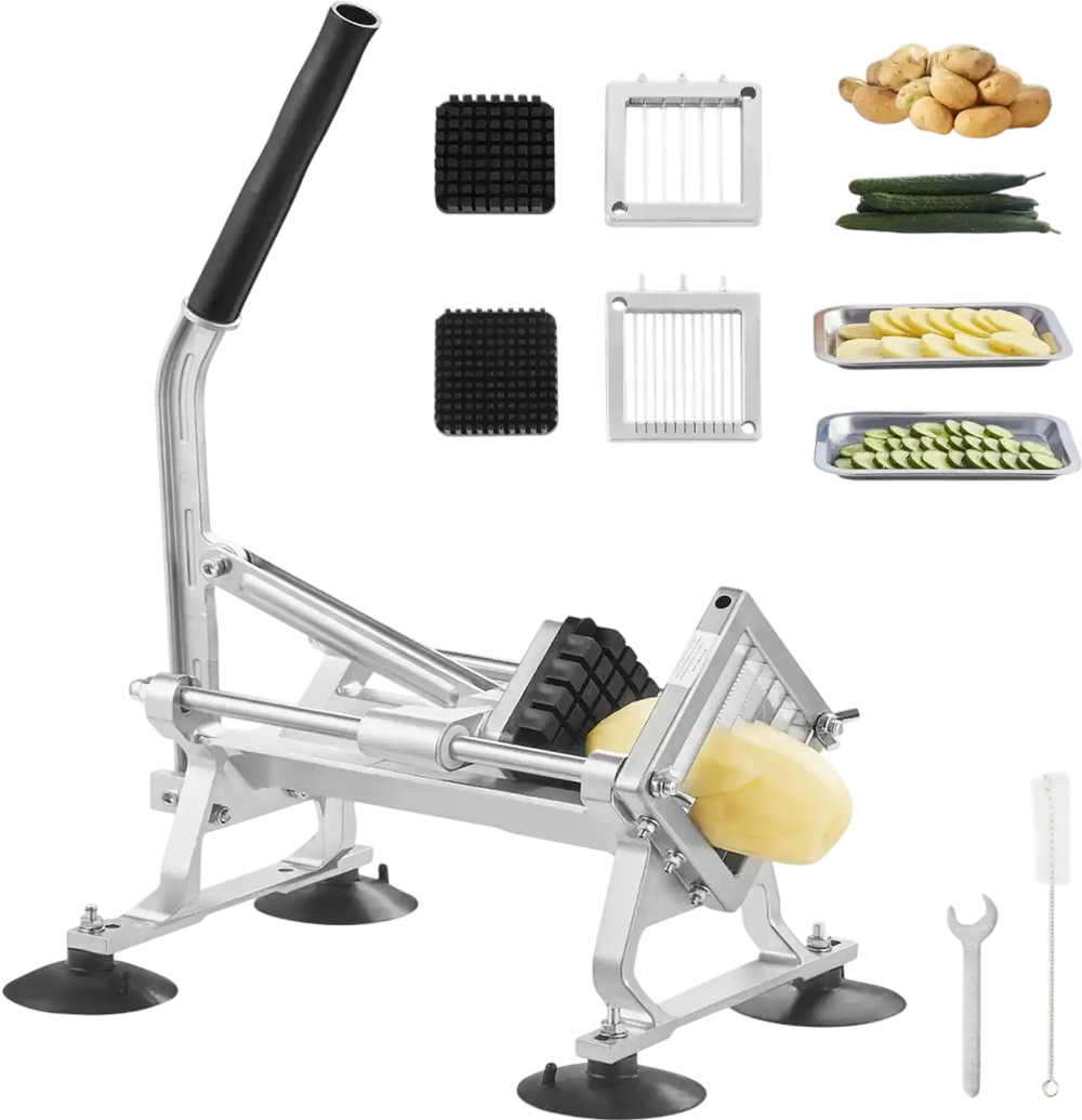 VEVOR Commercial Vegetable Slicer, 1/4"+3/8"+1/2" Fruit Slicer, Stainless Steel and Aluminum Alloy Vegetable Cutter Slicer Machine, Manual Slicer with Non-slip Feet, for Radishes, Onions, Potatoes