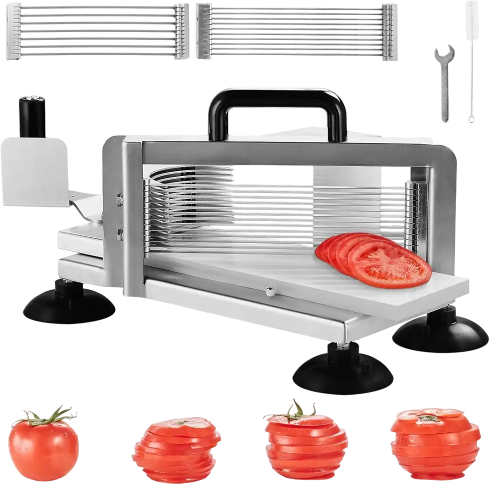 VEVOR Commercial Tomato Slicer, 1/4"+3/8"+3/16" Tomato Cutter Slicer, Stainless Steel Heavy Duty Tomato Slicer Machine, Manual Tomato Slicer with Non-slip Feet, Cutting Tomatoes, Cucumbers, Bananas