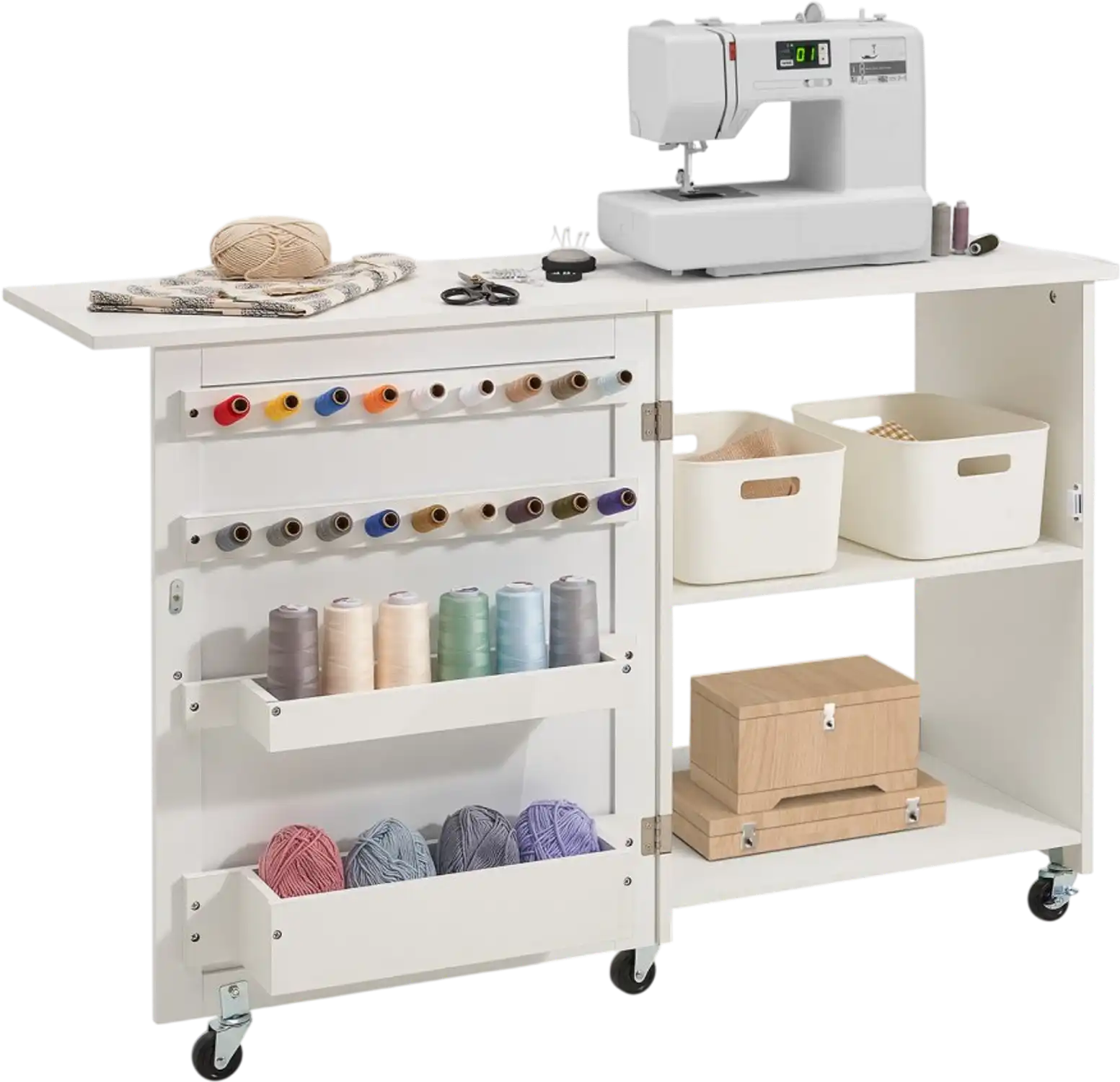 Vevor Sewing Table Foldable Storage Cabinet White New