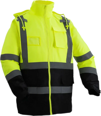 VEVOR High Visibility Reflective Safety Jacket, Waterproof Safety Hoodie, Work Construction Coat with Pockets for Men & Women, Rain Gear Meet ANSI & Class 3, Hi Vis Yellow Coat with Black Bottom, L