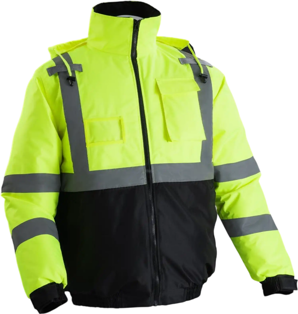 VEVOR High Visibility Reflective Safety Jacket, Waterproof Winter Hoodie, Work Construction Coat with Pockets for Men & Women, Rain Gear Meet ANSI & Class 3, Hi Vis Yellow Coat with Black Bottom, L