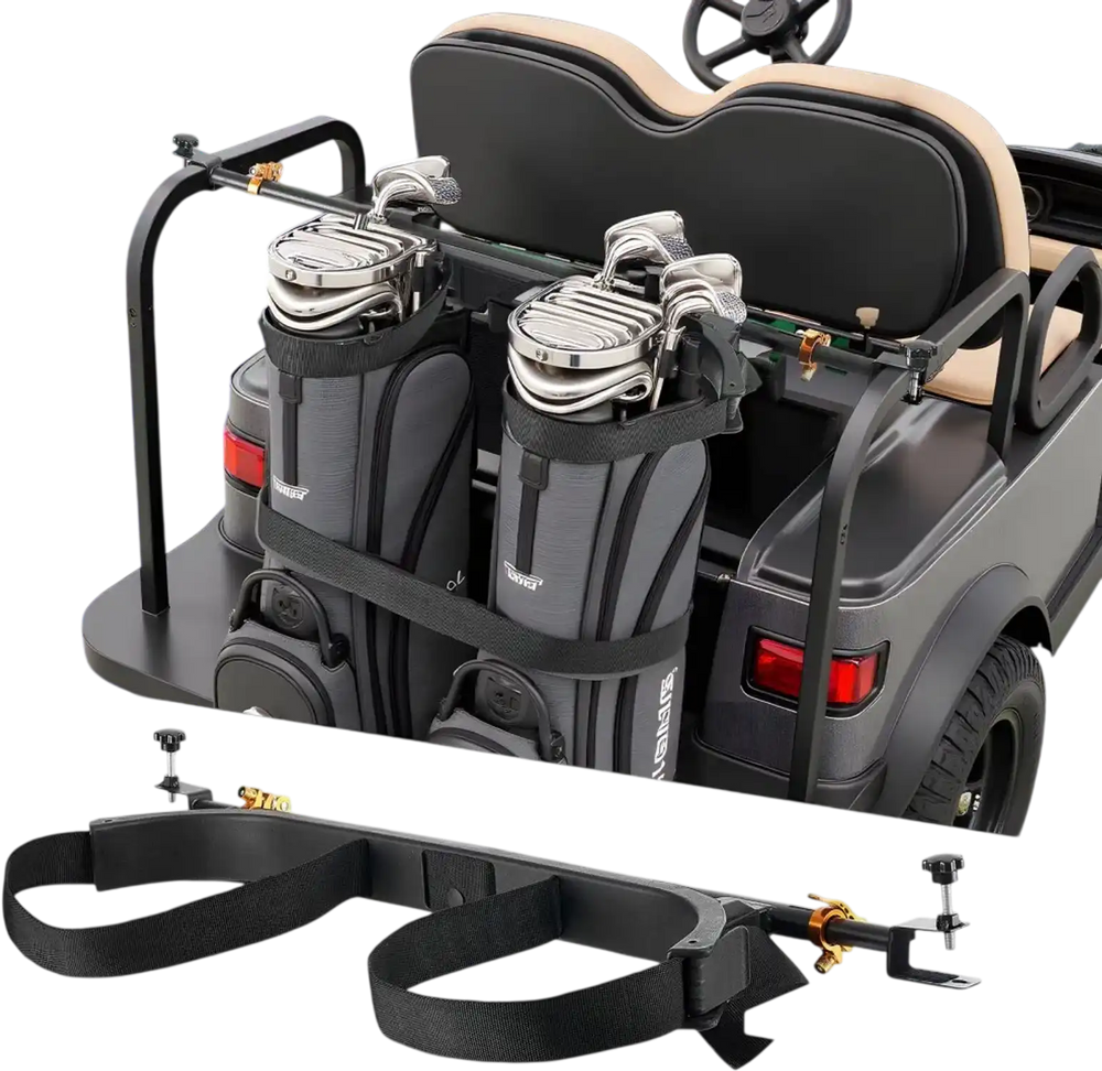 VEVOR Golf Cart Bag Holder, 53.9 x 7.7 x 2.4 Inch, Compatible with Most 2+2 Golf Cart Rear Seat with 1.2-Inch Square Tubes, Adjustable Rear Seat Carts Club Holder with Strap, No Drilling Required
