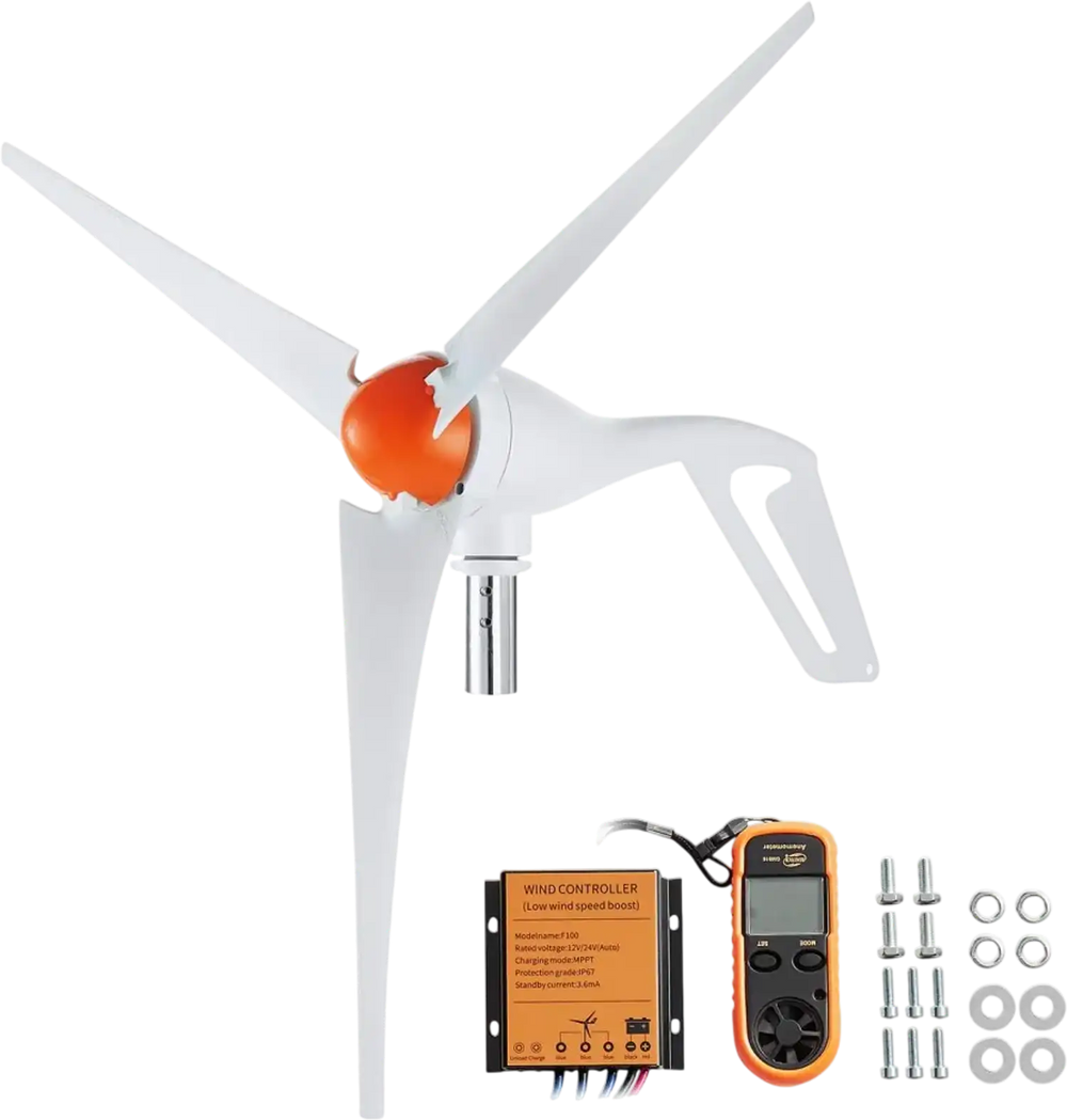 VEVOR 500W Wind Turbine Generator with Anemometer, 12V Wind Turbine Kit, 3-Blade Wind Power Generator, MPPT Controller & Adjustable Windward Direction, Suitable for Home, Farm, RVs, Boats