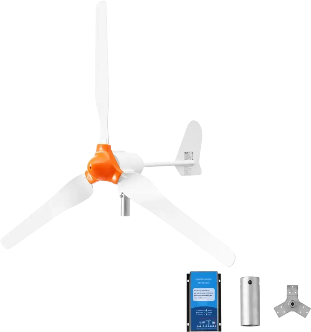 VEVOR 1200W 24V Wind Turbine Generator, 3-Blade Wind Turbine Kit with Wind/Solar Hybrid Controller, Efficient 3-Phase AC Permanent Wind Power Generator for RV Boat Home Farm (Tower Pole Not Included)