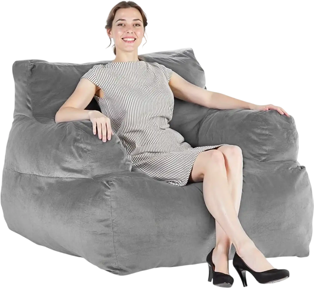 VEVOR Bean Bag Chair, BeanBag Sofa Chair with Armrests for Adults, Fluffy Plush & High-Density Foam Filling Adult Bean Bag with Zapper, Comfy Lazy Sofa Chair Ideal for Living Room, Bedroom, Grey