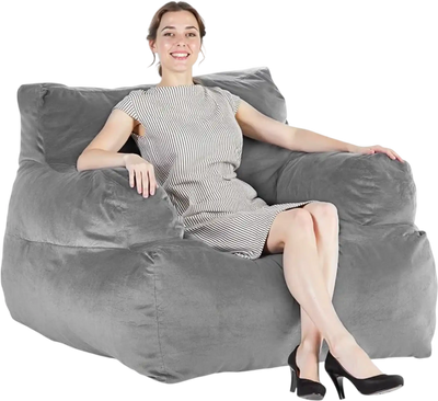 Vevor Bean Bag Chair Fluffy Plush Foam Sofa with Armrests for Adults Gray New