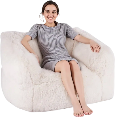 VEVOR Bean Bag Chair, BeanBag Sofa Chair with Armrests for Adults, Fluffy Plush & High-Density Foam Filling Adult Bean Bag with Zapper, Comfy Lazy Sofa Chair Ideal for Living Room, Bedroom, Beige