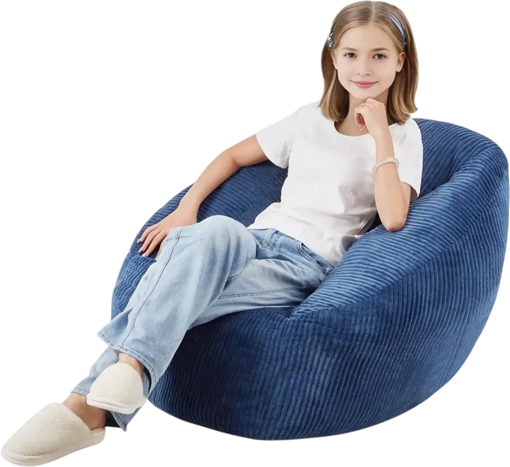 Vevor Bean Bag Chair 3' Blue Memory Foam with Soft Armrests and Storage Pocket New