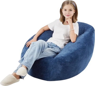 VEVOR Bean Bag Chair, 3 feet Bean Bag Chair with Soft Armrests and Storage Pocket, 25D Memory Foam Filled with Soft Teddy Velvet Cover, Bean Bag for Bedroom or Playroom, Blue