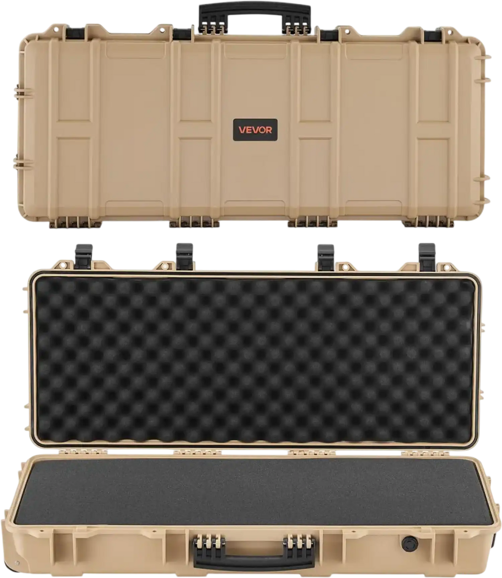 VEVOR Hard Rifle Case, Lockable Rifle Case with 4 Layers Pre-cut Foams, 36 in Gun Storage with Wheels, IP67 Waterproof & Dustproof Pistol Storage Cases for Rifles, Shotguns, Airsoft Guns, Khaki