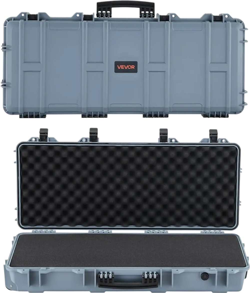 VEVOR Hard Rifle Case, Lockable Rifle Case with 4 Layers Pre-cut Foams, 36 in Gun Storage with Wheels, IP67 Waterproof & Dustproof Pistol Storage Cases for Rifles, Shotguns, Airsoft Guns, Grey