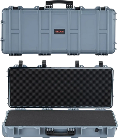VEVOR Hard Rifle Case, Lockable Rifle Case with 4 Layers Pre-cut Foams, 36 in Gun Storage with Wheels, IP67 Waterproof & Dustproof Pistol Storage Cases for Rifles, Shotguns, Airsoft Guns, Grey