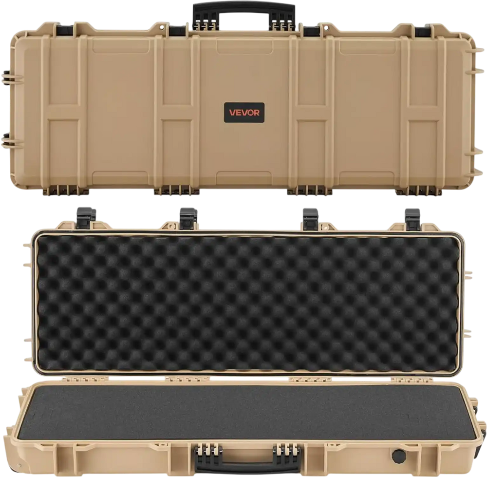 VEVOR Hard Rifle Case, Lockable Rifle Case with Pre-cut Foams, 40 in Gun Storage with Wheels, IP67 Waterproof & Dustproof Movable Large Pistol Storage for Rifles, Shotguns, Airsoft Guns, Khaki