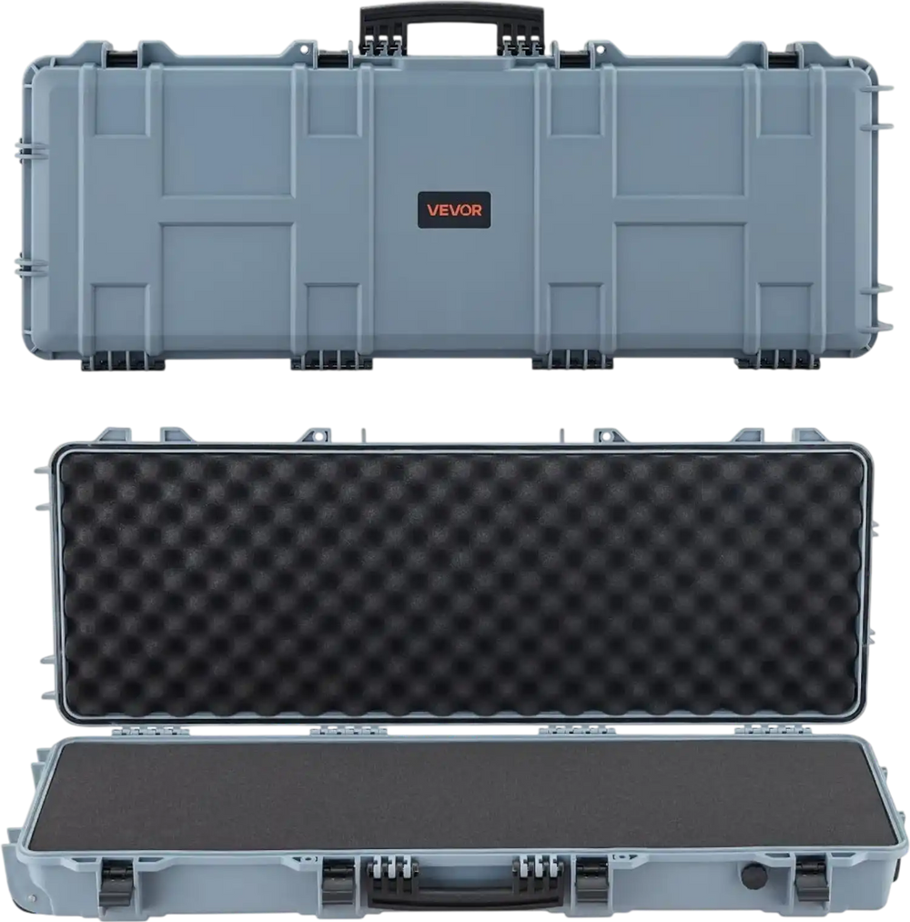 VEVOR Hard Rifle Case, Lockable Rifle Case with Pre-cut Foams, 42 in Movable Gun Storage with Wheels, IP67 Waterproof & Dustproof Pistol Storage for Rifle, Shotgun, Airsoft Gun, Grey