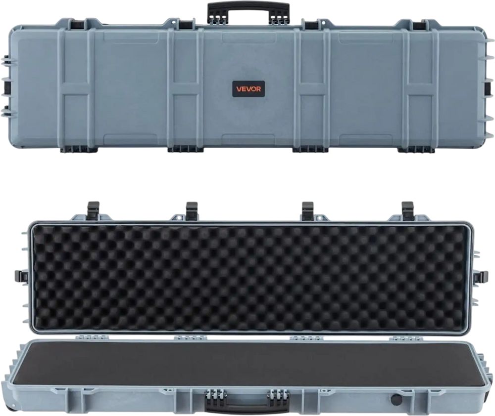 VEVOR Hard Rifle Case, Lockable Rifle Case with Pre-cut Foams, 50 in Movable Gun Storage with Wheels, IP67 Waterproof & Dustproof Pistol Storage for Rifle, Shotgun, Airsoft Gun, Grey