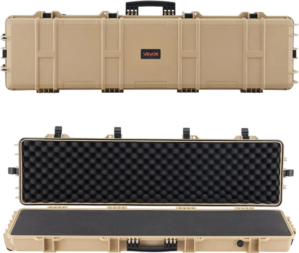 VEVOR Hard Rifle Case, Lockable Rifle Case with Pre-cut Foams, 50 in Movable Gun Storage with Wheels, IP67 Waterproof & Dustproof Pistol Storage for Rifle, Shotgun, Airsoft Gun, Khaki