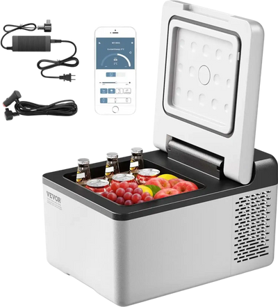 VEVOR 12 Volt Refrigerator 10 Qt, Portable Mini Freezer (-4℉~68℉) with APP Control Car Compressor Fridge Cooler 12V/24V DC and 110-220V AC For Camping, Road Trip, Travel, Outdoor and Home
