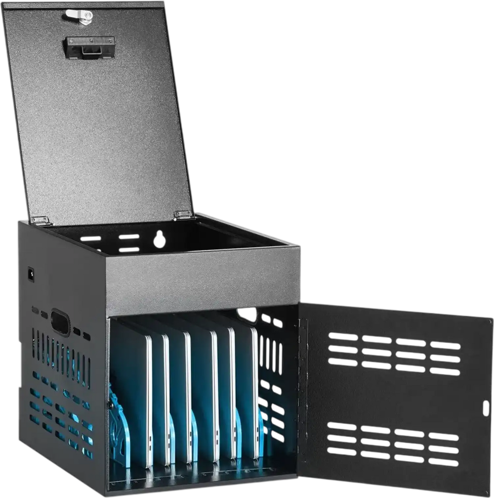 VEVOR 8-Device Charging Cabinet for Tablet & Laptop, Lock Charging Station, for Classroom, Chromebooks, iPads, Fits Devices up to 15.6 in, Wall/Desktop Mount, Steel Lock Box, Fully Assembled, Black