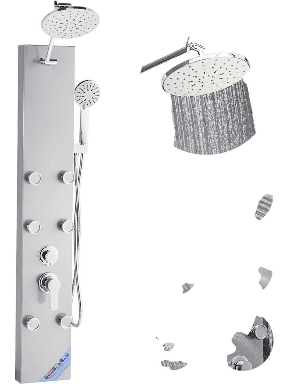 VEVOR Shower Panel Tower System with Rainfall Shower Head, 49 in Brushed Stainless Steel Shower Column, 3-Function Faucet, High Pressure Wall-Mount Rain Massage System with 6 Body Jets and Handheld