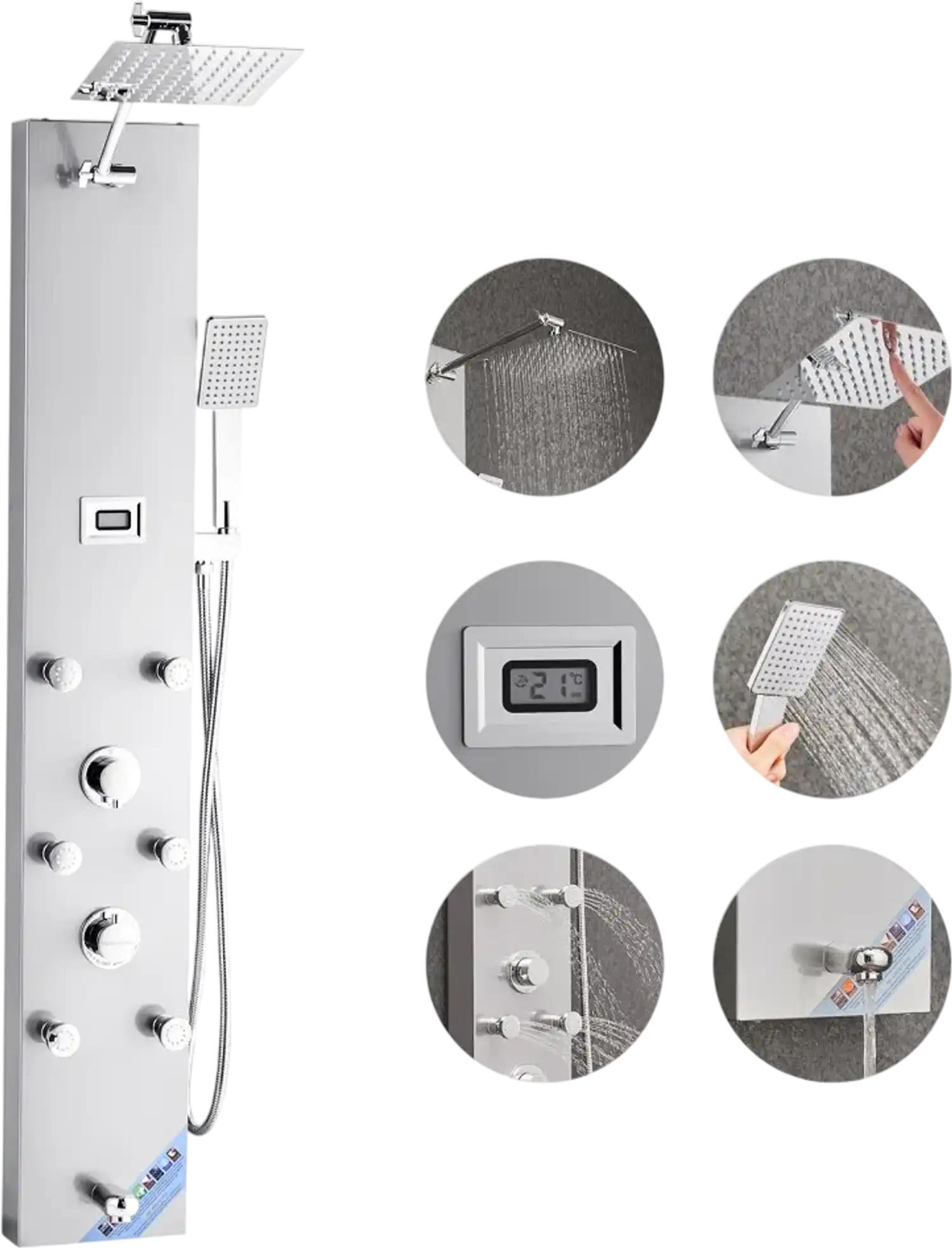 Vevor Shower Panel Tower System Rainfall Head LED Display 49